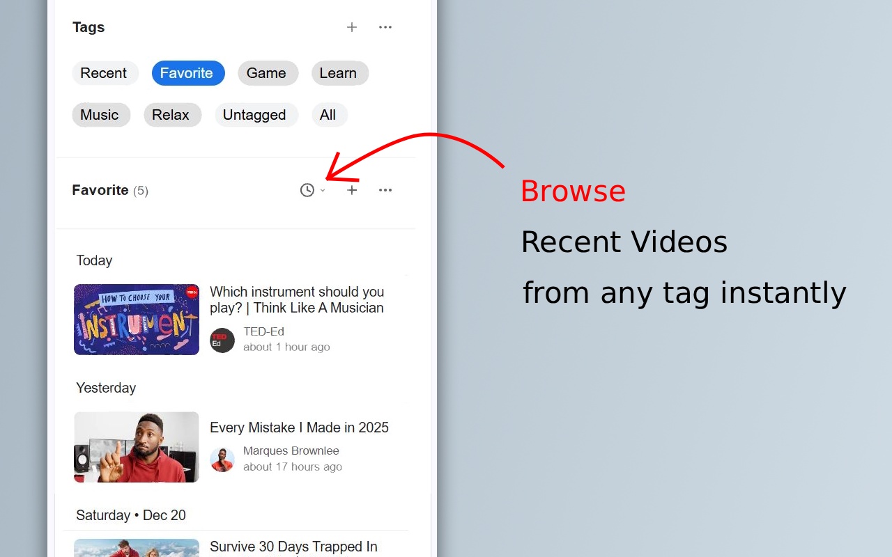 Recent YouTube videos by topic feed