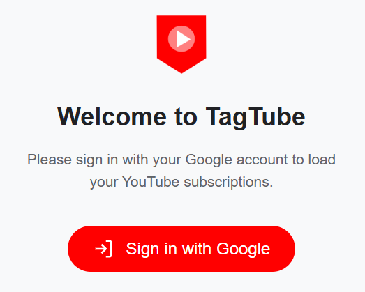 TagTube sign in page