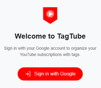TagTube sign in page